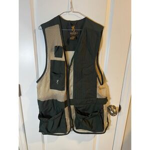 Browning Mens Shooting Vest Mesh Breathable Pockets Green Tan Size L